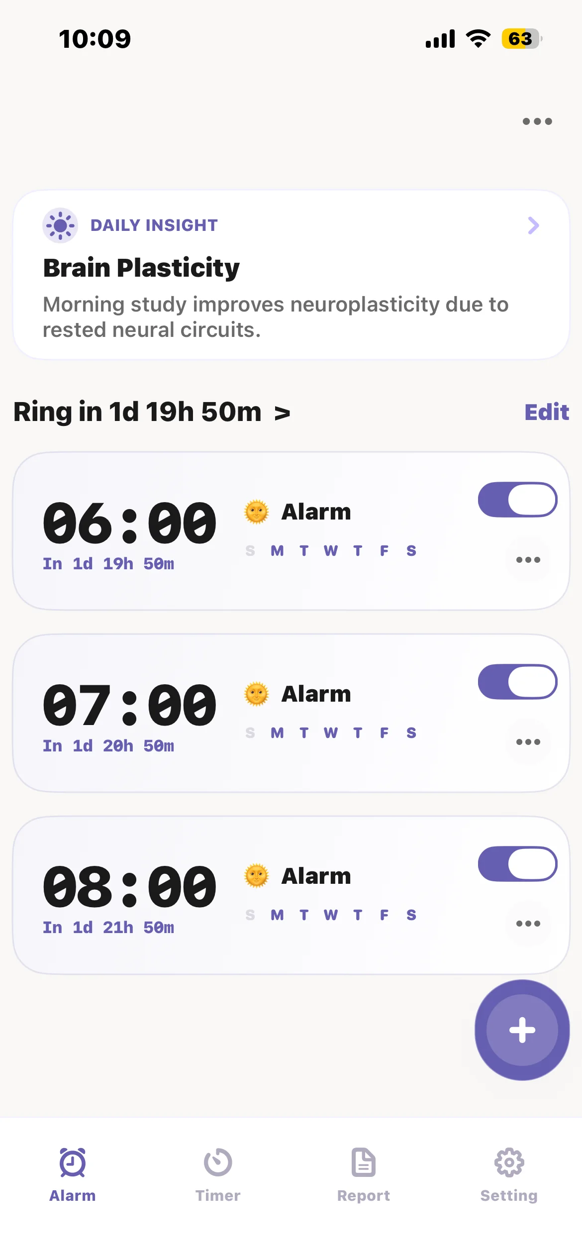 Awake alarm list with scheduled morning alarms